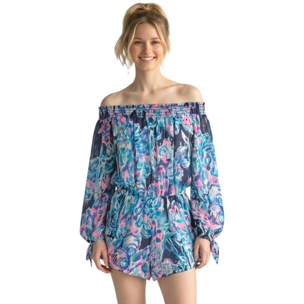 Lilly‎ Pulitzer Womens size XXS Silk Abstract Off the Shoulder Romper Resortwear